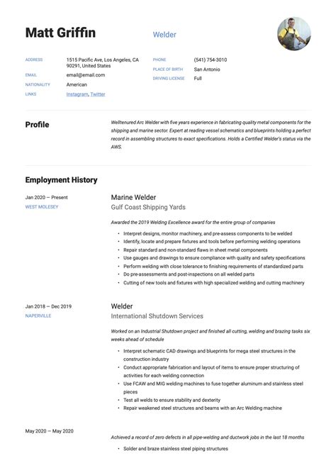 welder resume template pdf